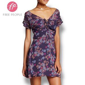 NWT Free People Mini Dress 'Yours Truly' Dark Blue Floral Boho Babydoll | Sz 6